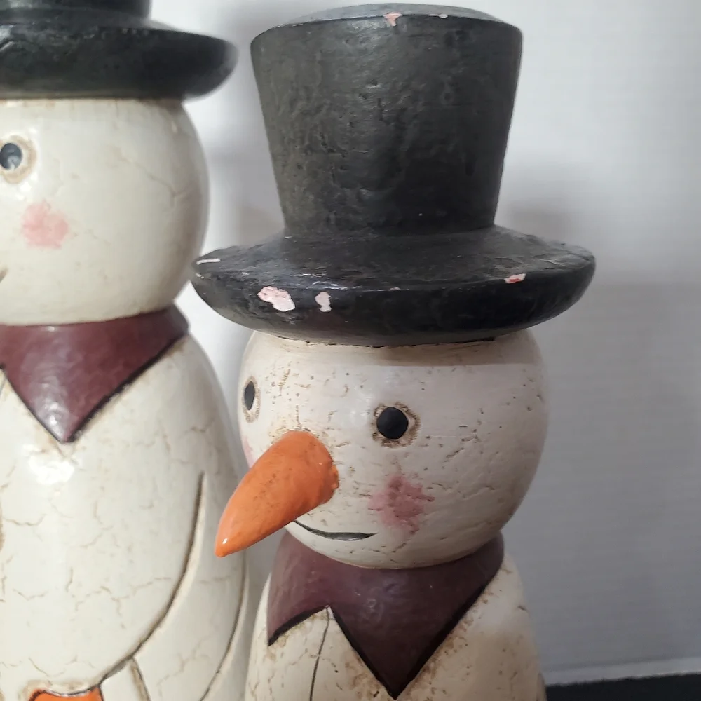Erzgebirge Style Wood Snowman Pair ⛄️⛄️ Germany Vintage Distressed L👀K